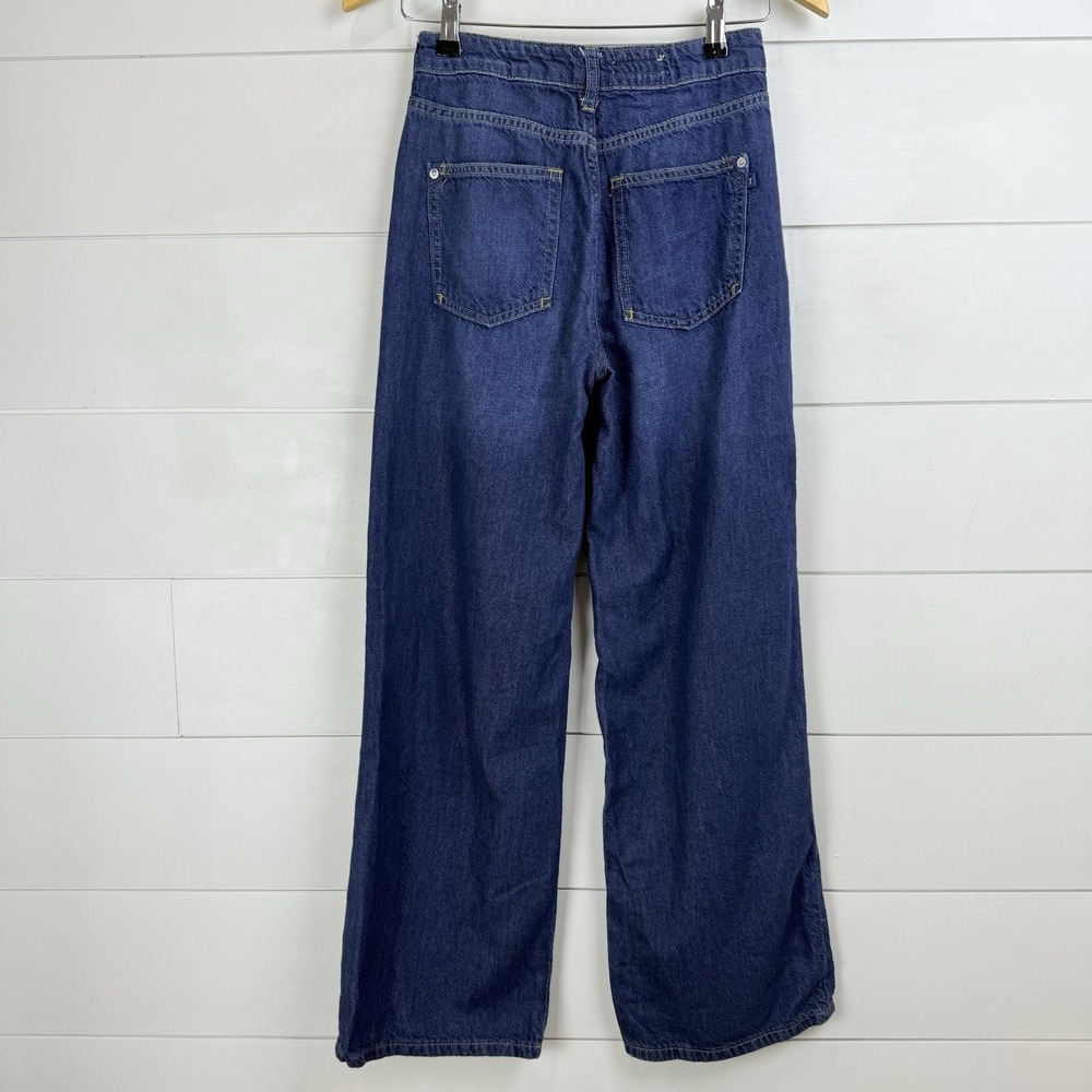 Pilcro Wide-Leg Flare Jeans in Dark Blue Denim - Picture 7 of 16